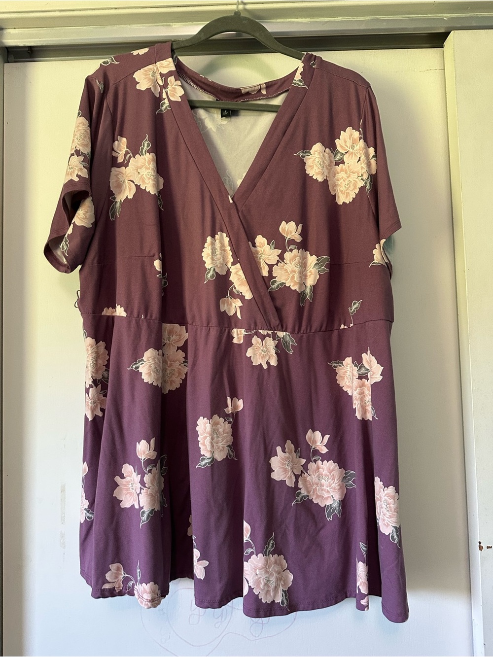 Floral Wrap-Front Peplum Top - Mauve Pink